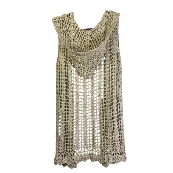 POL Sweater Small Lace Open Crocheted Weave Hooded Rosette Border‎ Open Front - Picture 2 of 12